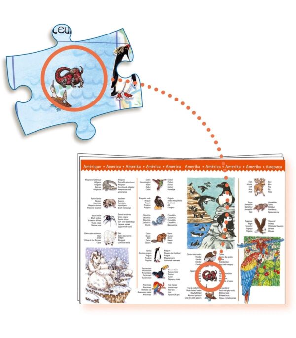 Puzzle de observación 100 pzs. Mapamundi de los animales-Djeco-2